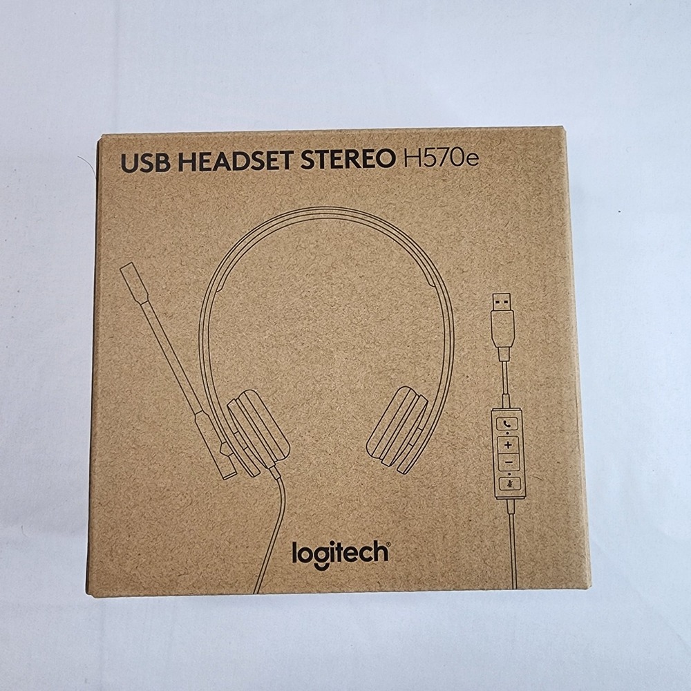 NEW Logitech USB Headset Stereo H570e Noise Cancelling Boom Mic Black